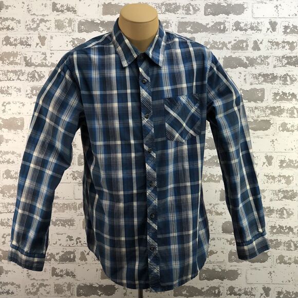 Magellan Mens M Shirt Adventure Gear Mag Release Loose Blue/WH Plaid Outdoors - Picture 1 of 8